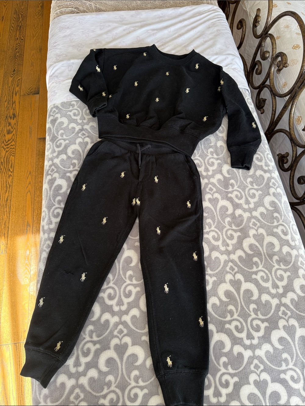 Polo by Ralph Lauren Black Sweatshirt and Jogger Set with Gold Pony Embroidery